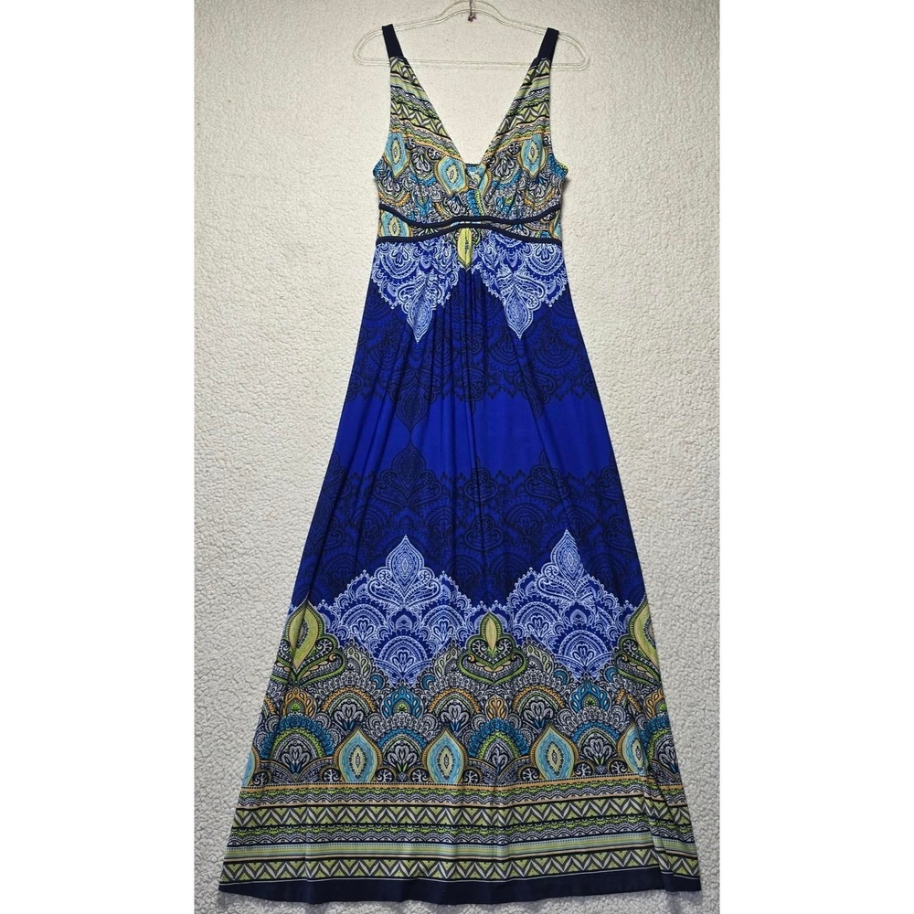 John Paul Richard Blue Green Paisley Maxi Dress Empire Waist Womens M M1035574J